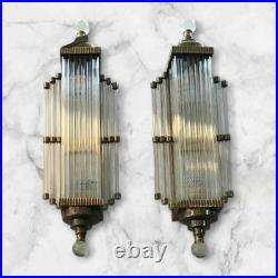 1 Pièce Vintage Art Deco Applique Murale Verre & Laiton Skycraper #29