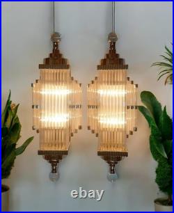 1 Pièce Vintage Art Deco Applique Murale Verre & Laiton Skycraper #29