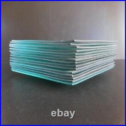 15 assiettes plates carrées verre vert transparent vintage art déco table N6924