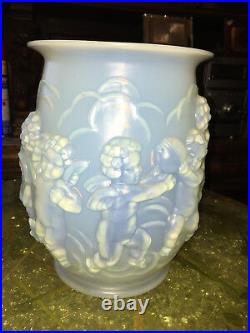 1920-30 Sabino Important Vase Anges Verre Soufflé-moulé Opalescent Art Déco