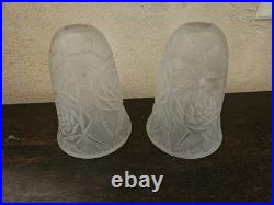 2 Grandes Tulipes Epoque Art Deco En Verre Moulé Dieupart Goro Simonet