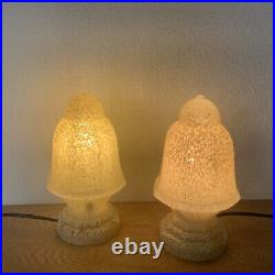 2 Lampes Art Deco Globe Verre De Clichy Jaune