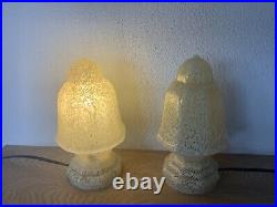 2 Lampes Art Deco Globe Verre De Clichy Jaune