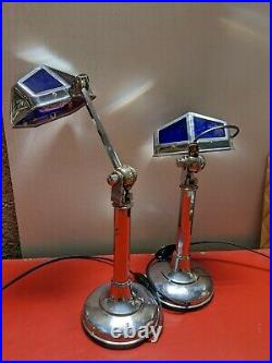 2 deux Lampes PIROUETT DE BUREAU art déco 1930 en bon état d'usage AVEC VERRES