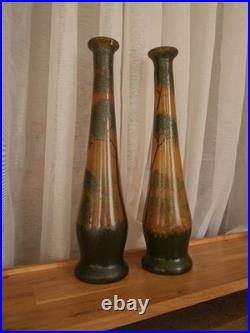 2 grand vase en verre peint émaillé Legras foret arbre automne art déco