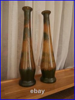 2 grand vase en verre peint émaillé Legras foret arbre automne art déco 2 grand vase en verre peint émaillé Legras foret arbre automne art déco