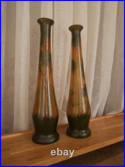 2 grand vase en verre peint émaillé Legras foret arbre automne art déco