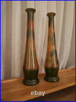 2 grand vase en verre peint émaillé Legras foret arbre automne art déco