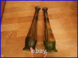 2 grand vase en verre peint émaillé Legras foret arbre automne art déco
