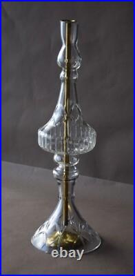 2 grands verres taillés balustres pour lustre style Art Déco, sur axe en métal