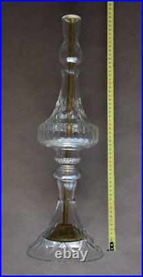 2 grands verres taillés balustres pour lustre style Art Déco, sur axe en métal