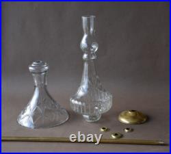 2 grands verres taillés balustres pour lustre style Art Déco, sur axe en métal