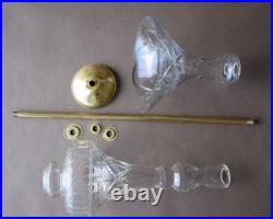 2 grands verres taillés balustres pour lustre style Art Déco, sur axe en métal