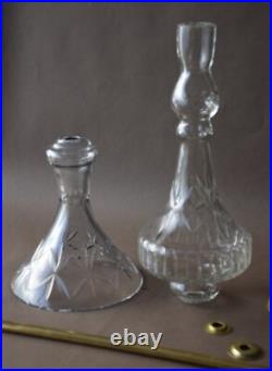 2 grands verres taillés balustres pour lustre style Art Déco, sur axe en métal