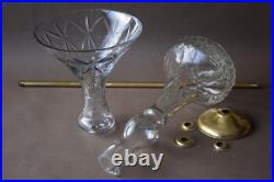 2 grands verres taillés balustres pour lustre style Art Déco, sur axe en métal