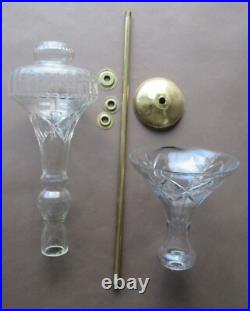 2 grands verres taillés balustres pour lustre style Art Déco, sur axe en métal