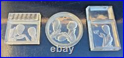 3 Cendriers Vide Poche Art Deco Verre Intaille 1930 France