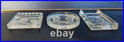 3 Cendriers Vide Poche Art Deco Verre Intaille 1930 France