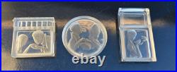 3 Cendriers Vide Poche Art Deco Verre Intaille 1930 France