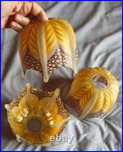 3 Tulipes abat-jour diffuseur Verre peint émaillé pour lustre ou lampe art déco