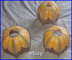 3 Tulipes abat-jour diffuseur Verre peint émaillé pour lustre ou lampe art déco