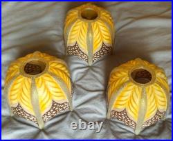 3 Tulipes abat-jour diffuseur Verre peint émaillé pour lustre ou lampe art déco