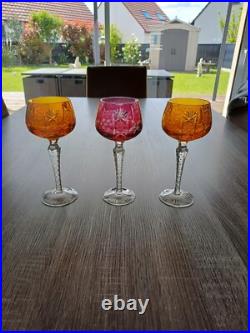 3 VERRE A VIN DU RHIN ROEMER DE COULEUR Saint Louis Baccarat Art Deco