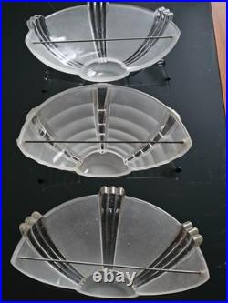 3 vasques demi-lune Art Déco (1930) Verre moulé-pressé Style Ezan / Petitot