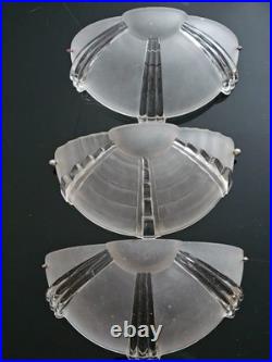 3 vasques demi-lune Art Déco (1930) Verre moulé-pressé Style Ezan / Petitot