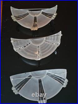 3 vasques demi-lune Art Déco (1930) Verre moulé-pressé Style Ezan / Petitot