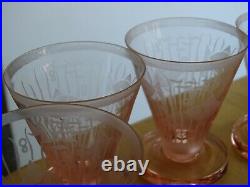 4 ANCIENS VERRES A APERITIF CRISTAL ART DECO GRAVURE ACIDE POISSON STYLISER 8 cm