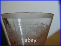 4 ANCIENS VERRES A APERITIF CRISTAL ART DECO GRAVURE ACIDE POISSON STYLISER 8 cm