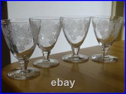 4 ANCIENS VERRES APERITIF CRISTAL GRAVURE ACIDE ART DECO ATTRIBUE ST LOUIS 9 cm