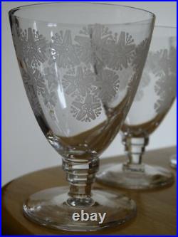 4 ANCIENS VERRES APERITIF CRISTAL GRAVURE ACIDE ART DECO ATTRIBUE ST LOUIS 9 cm