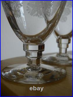 4 ANCIENS VERRES APERITIF CRISTAL GRAVURE ACIDE ART DECO ATTRIBUE ST LOUIS 9 cm