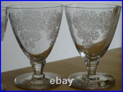 4 ANCIENS VERRES APERITIF CRISTAL GRAVURE ACIDE ART DECO ATTRIBUE ST LOUIS 9 cm