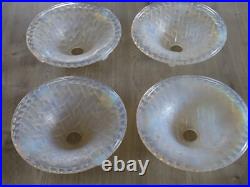 4 Anciennes Tuilipes Verre Opalescent Decor Tresser Art Deco Style Ezan