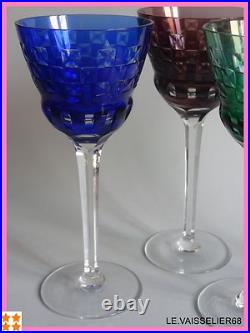 4 Anciens Verres A Vin De Couleur Roemer Cristal Art Deco