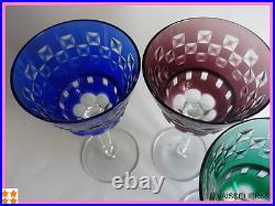 4 Anciens Verres A Vin De Couleur Roemer Cristal Art Deco
