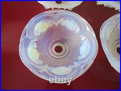 4 Tulipes coupelles en verre moulé opalescent Ezan, Art Déco