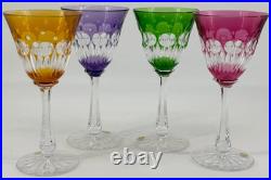 4 Verres Roemer Cristal Taillé Josephinenhütte Couleur Art Déco Vin Du Rhin 19cm