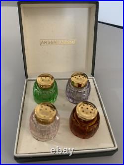 4 salières Art Deco argent massif vermeil verre coloré salerons jamais servi