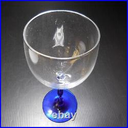 4 verres à pied torsadé cristal blanc bleu vintage art déco table France N7807