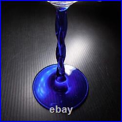 4 verres à pied torsadé cristal blanc bleu vintage art déco table France N7807