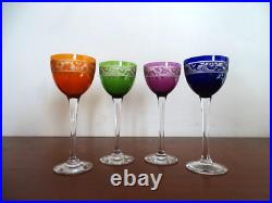 4 verres à vin du Rhin Roemer colorés Art déco cristal de NANCY signés 15,8 cm
