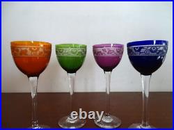 4 verres à vin du Rhin Roemer colorés Art déco cristal de NANCY signés 15,8 cm