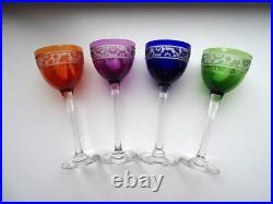 4 verres à vin du Rhin Roemer colorés Art déco cristal de NANCY signés 15,8 cm 4 verres à vin du Rhin Roemer colorés Art déco cristal de NANCY signés 15,8 cm