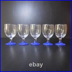 5 verres blanc transparent bleu opaque vintage art déco table fait main N7777