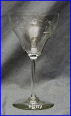6 Verres À Vin Art Déco, Soufflés, Taillés, 14,4 Cm