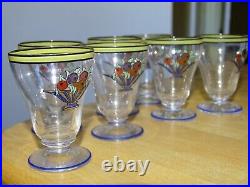 7 ANCIENS PETITS VERRES LIQUEUR CRISTAL COUPE A FRUITS EMAILLEE ART DECO ht 6 cm